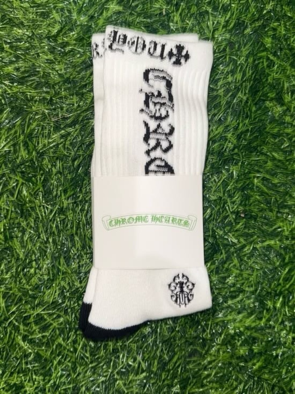 Chrome Hearts White Crew Socks with Black Logo Accents